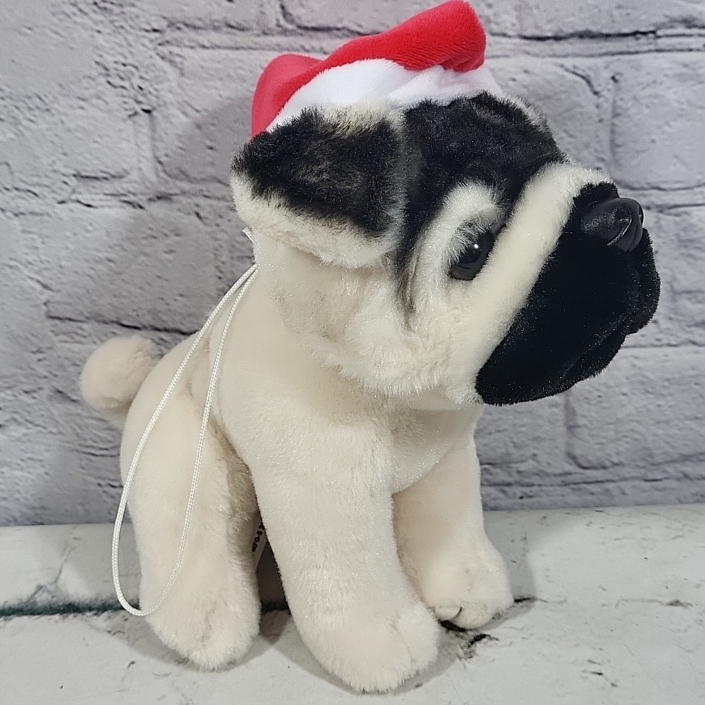 Frankford Christmas Pug Plush Puppy Dog In Santa Hat Hangable Stuffed Animal